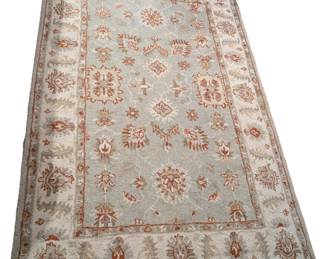 $50 Loloi Wool Carpet
Underside with label marked “Lifestyles by Loloi, Fiorenzo Collection, Made in India”
Machine woven in light green, red and tan scattered flowers, with ivory border.
4 ft. 11 in. x 7 ft. 5 in.