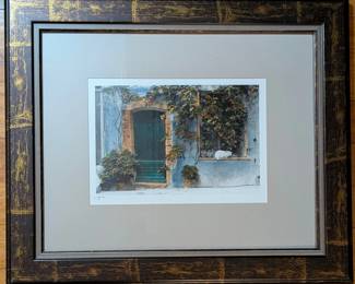 $20 Framed print of a white cat on wooden porch, indistinctly signed lower left and numbered “17/__”
Plate: 7 ¾ x 12 in.; frame: 21 x 25 in.
Acquired from a dealer in Montreal, Canada