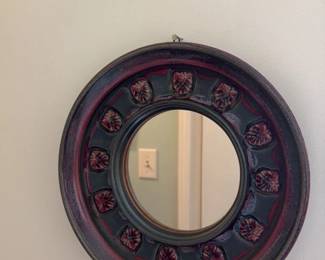 Vintage Ceramic Mirror with Floral Motif