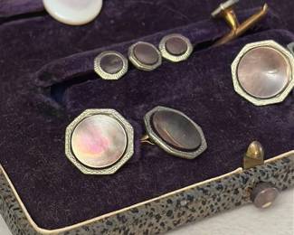 Antique Mother of Pearl and Onyx Tuxedo Stud and Cufflink Set 