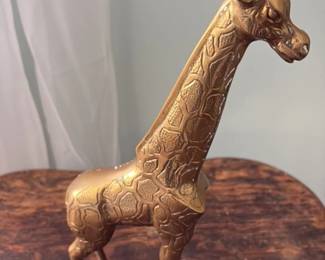 Vintage Brass Giraffe Figurine Mounted on Wood