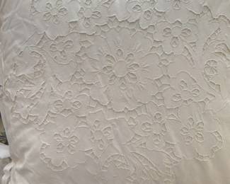Vintage White Linen Pillow with Cutwork Embroidery