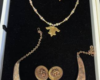 Artisan Copper and Mixed Media Necklace and Earring set 
