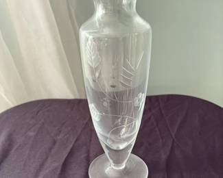 Etched Glass Trumpet Vase 
