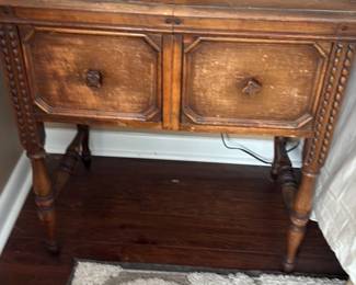 Antique Oak Side Table with Carved Details