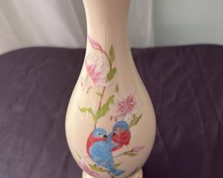 Vintage Porcelain Vase with Bluebirds and Cherry Blossoms
