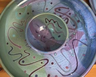 Artisan Pottery Chip and Dip Platter 