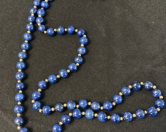 Lapis Lazuli Beaded Necklace with Gold Spacers 