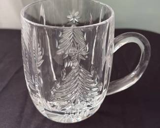 Cut Crystal Glass Mug with Star and Floral Engraving 