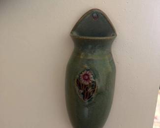 Vintage Ceramic Wall Pocket Vase with Floral Motif