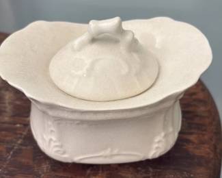 Antique White Ceramic "Cowboy Hat" Trinket Box