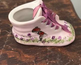 Ceramic Baby Shoe Figurine with Butterfly and Floral Motif