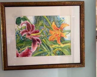 Watercolor Painting of Lilies