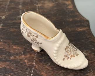 Vintage Ceramic High Heel Shoe Figurine with Gold Trim