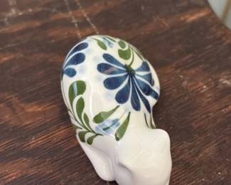 Ceramic Cat Figurine with Floral Design