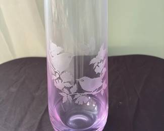 Etched Glass Vase with Birds and Butterflies 