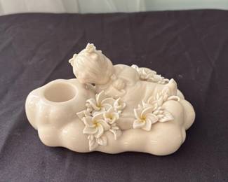Porcelain Cherub with Flowers Figurine 