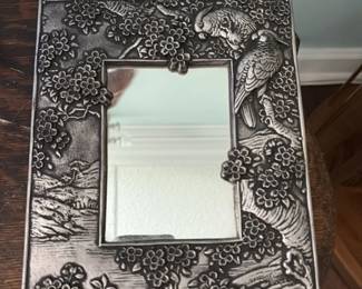 Art Nouveau Style Pewter Picture Frame with Birds and Flowers