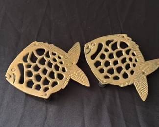 Vintage Brass Fish Trivets (Set of 2)