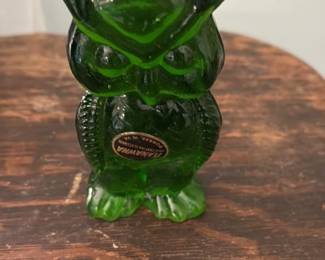 Green Blown Glass Owl Figurine by Kanawha Glass