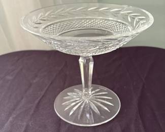 Crystal Compote Dish with Engraved Leaf Pattern 
