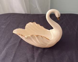 Lladro Porcelain Swan Figurine with Gold Trim 