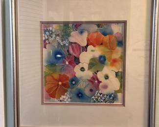 Framed Watercolor Floral Painting