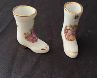 Vintage Porcelain Boot Figurines with Gilt Trim 