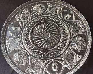 Antique Cut Crystal "Feather and Fan" Pattern Platter 