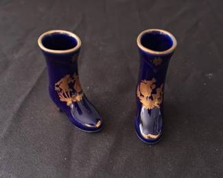 Vintage Ceramic Boot Figurines with Gilt Decorations 