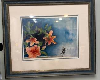 Watercolor Painting of Hibiscus Flowers with a Witch Silhouette 