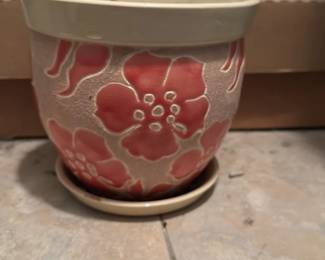 Floral Ceramic Planter with Saucer 