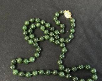 Jade Bead Necklace with Gold Clasp 
