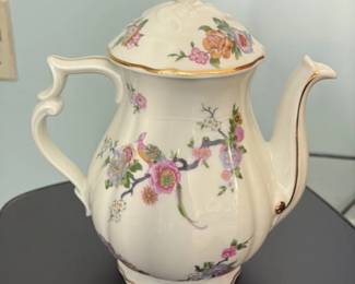 Vintage Porcelain Teapot with Floral and Bird Motif