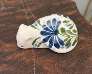 Ceramic Cat Figurine with Floral Design
