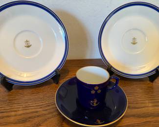 Navy plates and tea set
