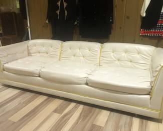 MCM Modern Tufted white sofa with yellow piping