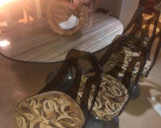 MCM Table with 4 Lucite Swivel Chairs