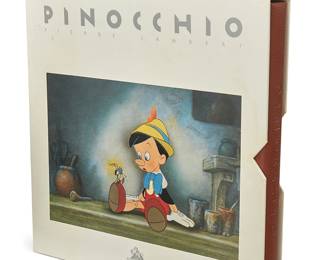 2112
Pierre Lambert
(b. 20th century)
"Pinocchio," 1995
Hardcover book
Lambert, Pierre. "Pinocchio." Rozay-en-Brie, France: Démons et Merveilles, 1995
Signed by the author: H.C. / Pierre Lambert
From the First French Limited Edition of 500, including 40 non-commercial copies
Bound in full padded leather with blind-stamped image of Disney character Pinocchio, housed in a pictorial slipcase
13.75" H x 13.75" W x 2" D
Estimate: $300 - $500
