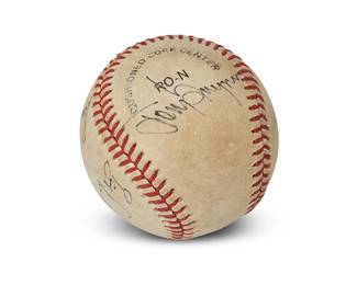 2051
Reds vs Padres 1989 Signed Rawlings Baseball Including Tony Gwynn and Barry Larkin
A multi-signed Official National League baseball with seven signatures including Bip Roberts, Rolando Roomes, Eric Davis, Garry Templeton, Bruce Hurst, and Hall of Fame inductees Barry Larkin and Tony Gwynn, in a custom display case
3" Dia.
Accompanied by a Letter of Authenticity issued by PSA/DNA Authentication Services, Newport Beach, CA, numbered AN07739
Estimate: $100 - $200