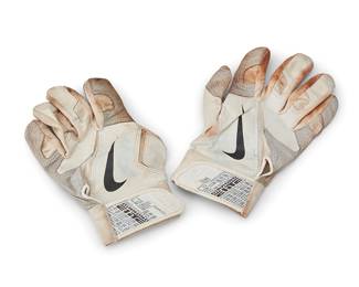 2043
Mike Trout LA Angels 2011 Minor League Baseball Autographed Batting Gloves
The Nike Diamond Elite game-worn white leather and fabric gloves with signature to each in blue ink
Each: 8.5" H x 5" W approximately
Accompanied by two letters of Authenticity:
One letter issued by Anderson Authentics, indicating personal game use by Mike Trout during 2011 Minor League Baseball season, with matching holographic tags to each item: 3389 & 3390.
One Certificate of Authenticity issued by Beckett Authentication Services, Dallas, TX, dated August 2019, numbered: A67941.
Estimate: $800 - $1,200