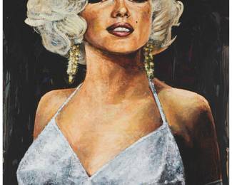 2073
Stephen Holland
(b. 1941)
"Marilyn," 2006
Oil on board
Signed lower left: Stephen Holland; signed again, titled, dated, and inscribed, all verso: 29 July 2006 / "To Marc and Mary / Best Always / Stephen Holland"
56" H x 34.5" W
Estimate: $3,000 - $5,000