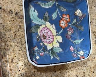 Blue Porcelain Dish with Floral Motif