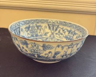 Blue and White Porcelain Bowl with Floral Motif