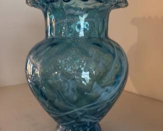 Blue Swirl Art Glass Vase