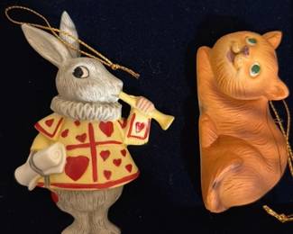 Alice in Wonderland Ornaments - Cheshire Cat and White Rabbit