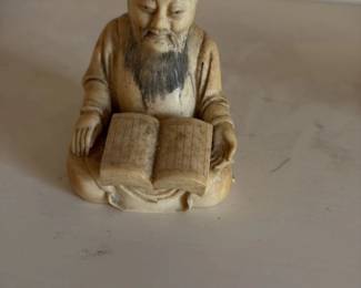 Antique Carved Ivory Figure of a Scholar Reading