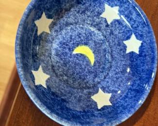 Blue Ceramic Bowl with Moon and Stars