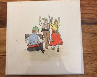 Vintage Ceramic Tile with Children's Illustration