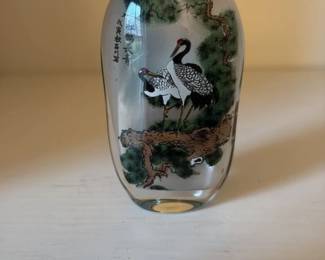 Antique Snuff Bottle with Cranes and Pine